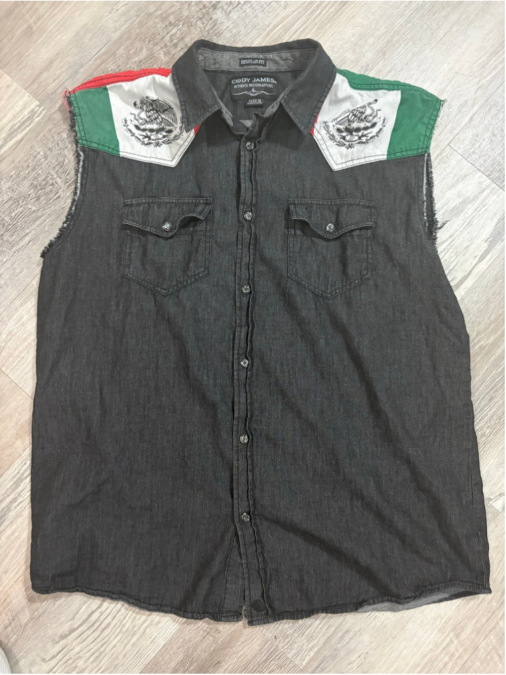 Cody James Mexico Flag Western Pearl Snap Shirt Sleeveless Vest Black Men's M